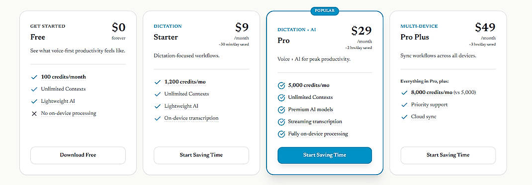 Pricing screenshot