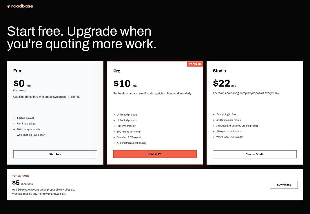 Pricing screenshot