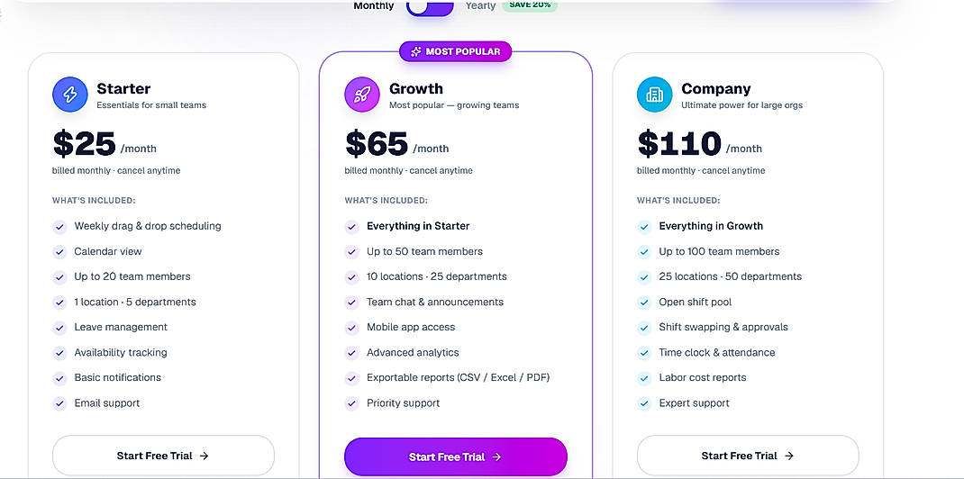 Pricing screenshot