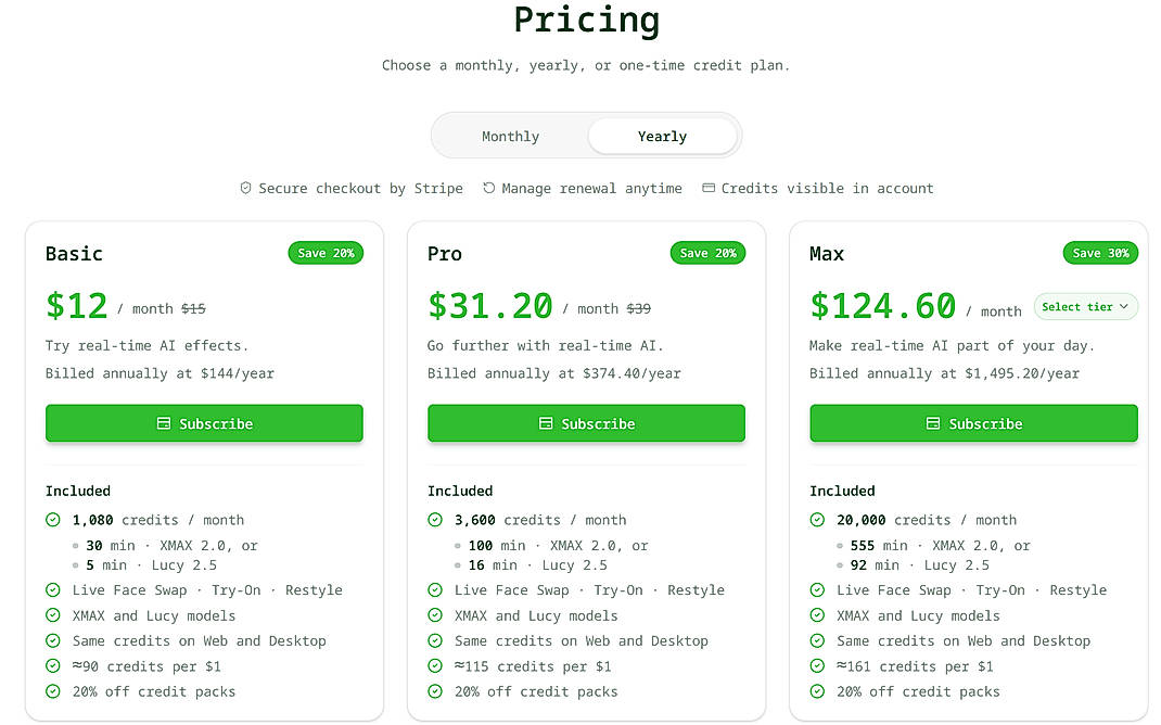 Pricing screenshot