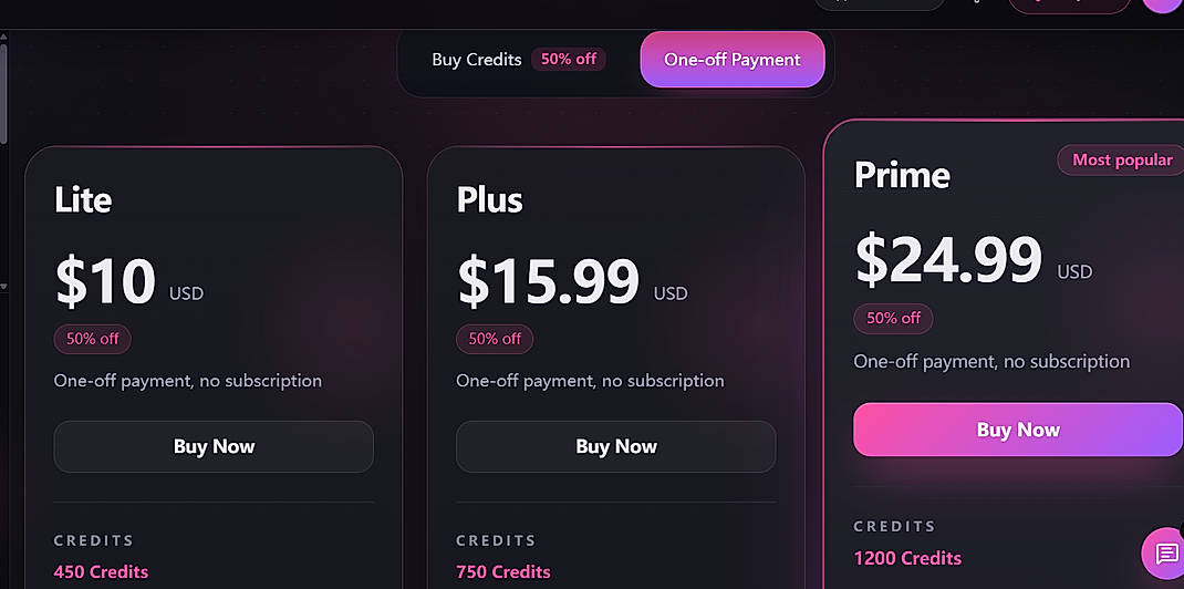 Pricing screenshot