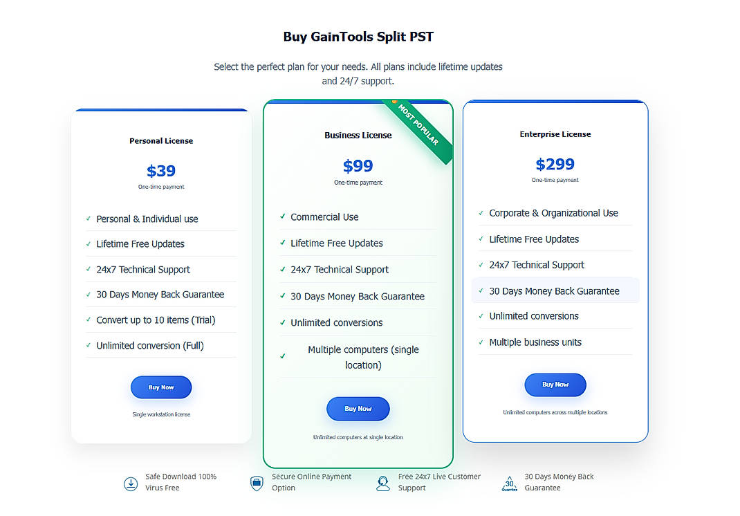 Pricing screenshot