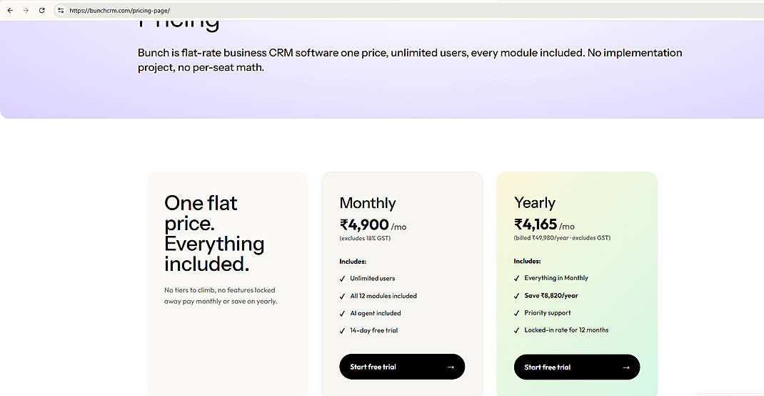 Pricing screenshot