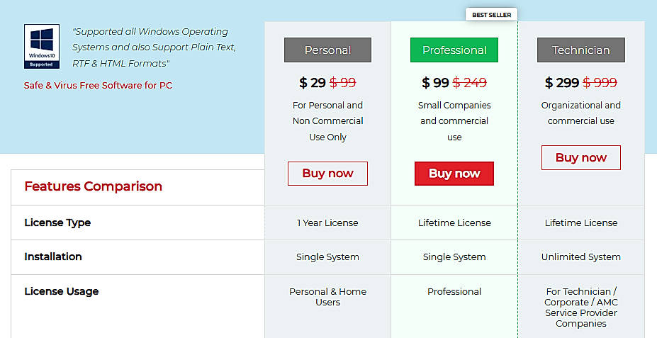 Pricing screenshot
