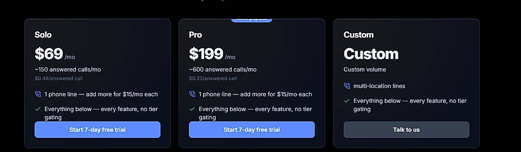 Pricing screenshot