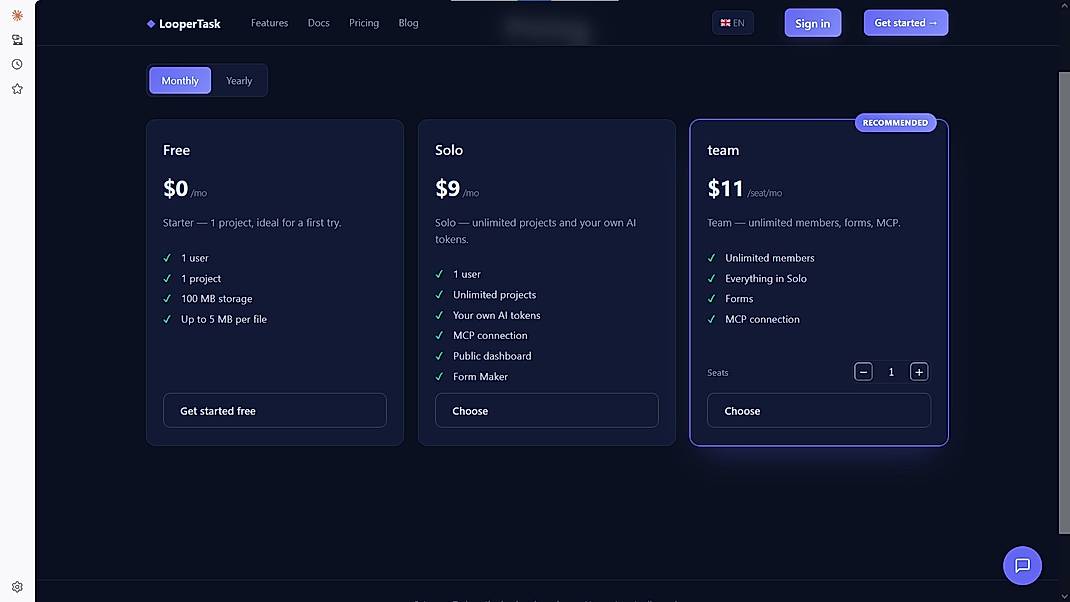 Pricing screenshot