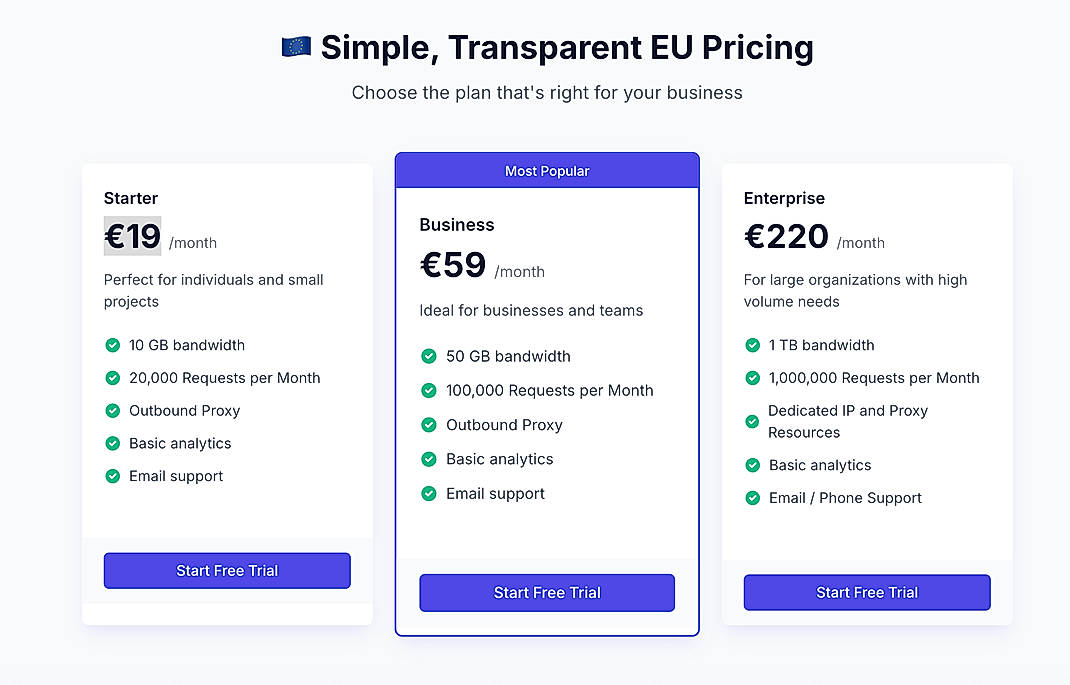 Pricing screenshot