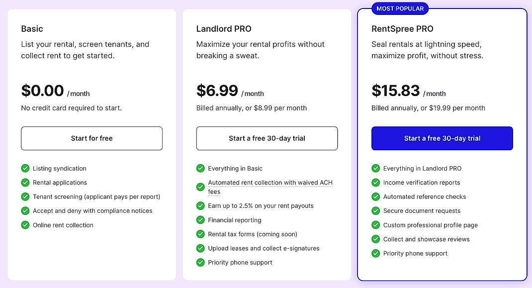 Pricing screenshot
