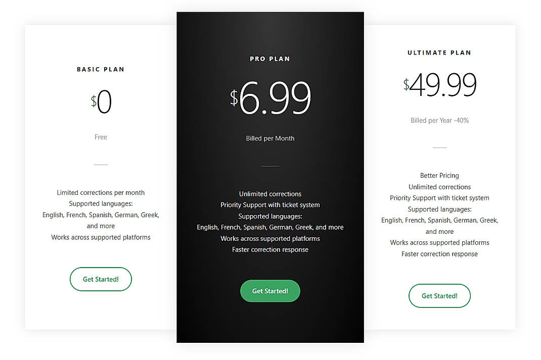 Pricing screenshot