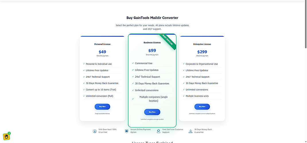 Pricing screenshot