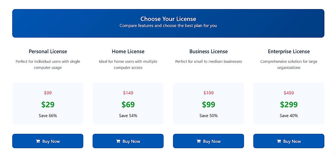 Pricing screenshot