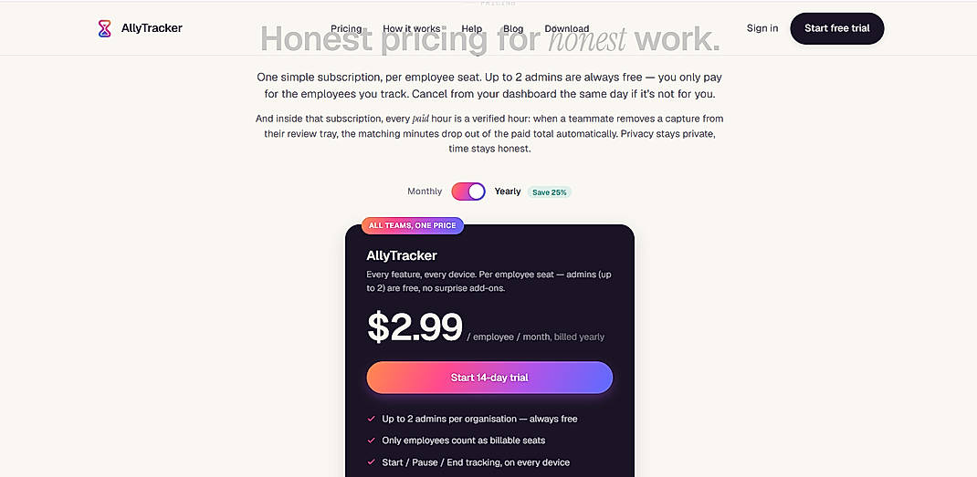 Pricing screenshot