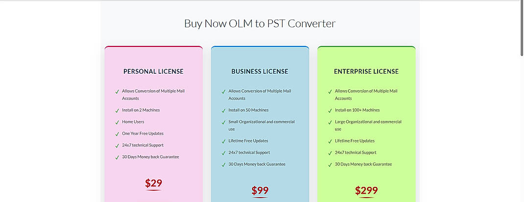 Pricing screenshot