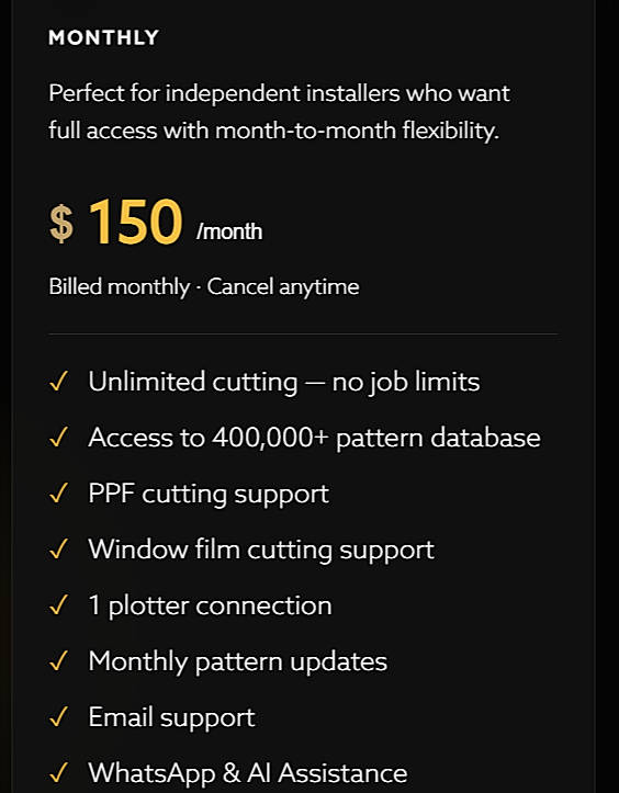 Pricing screenshot
