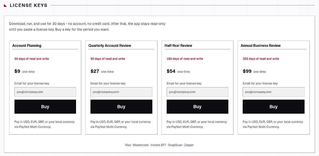 Pricing screenshot