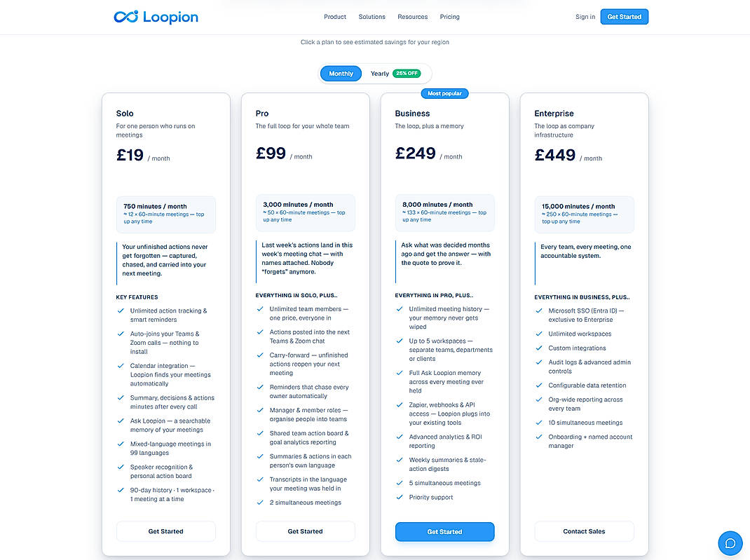 Pricing screenshot