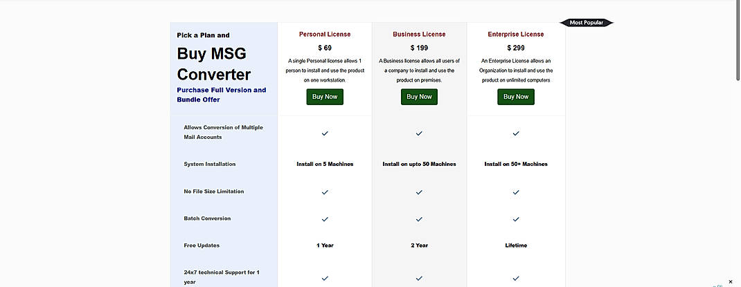 Pricing screenshot