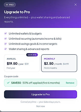Pricing screenshot