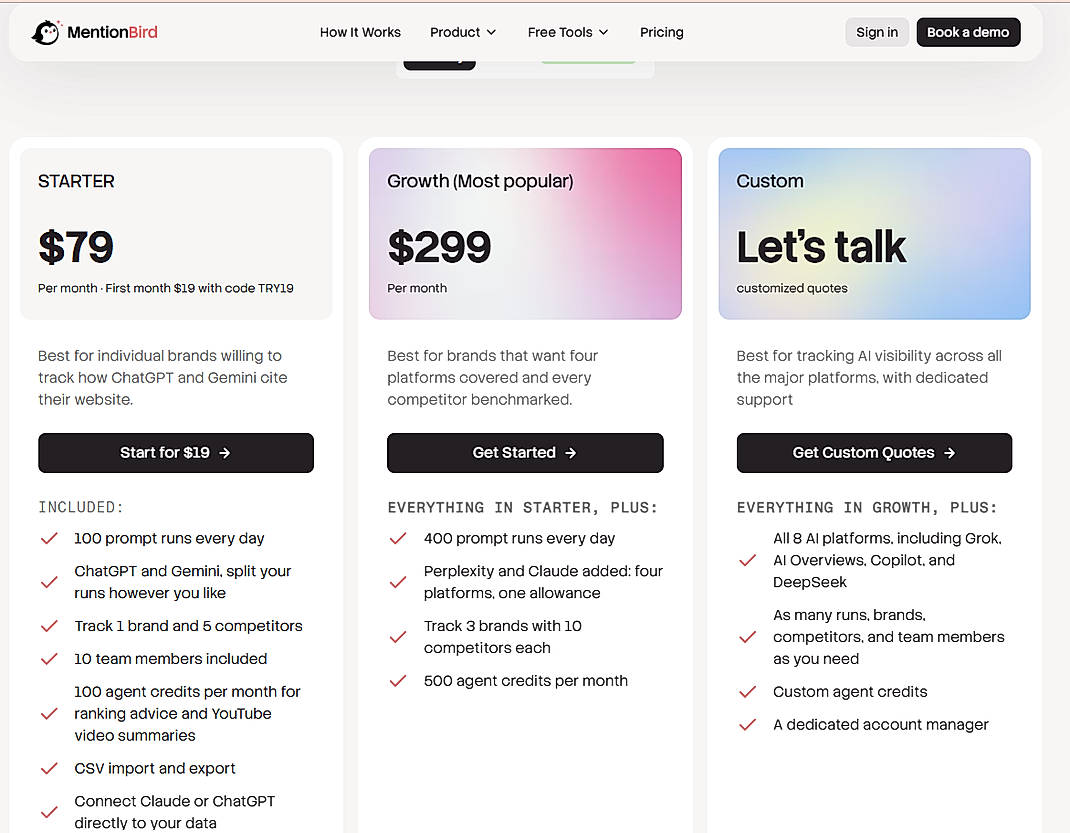 Pricing screenshot