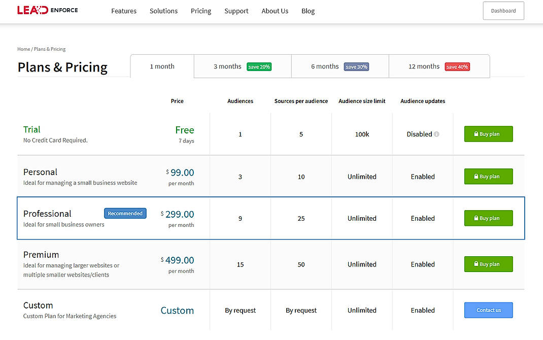 Pricing screenshot