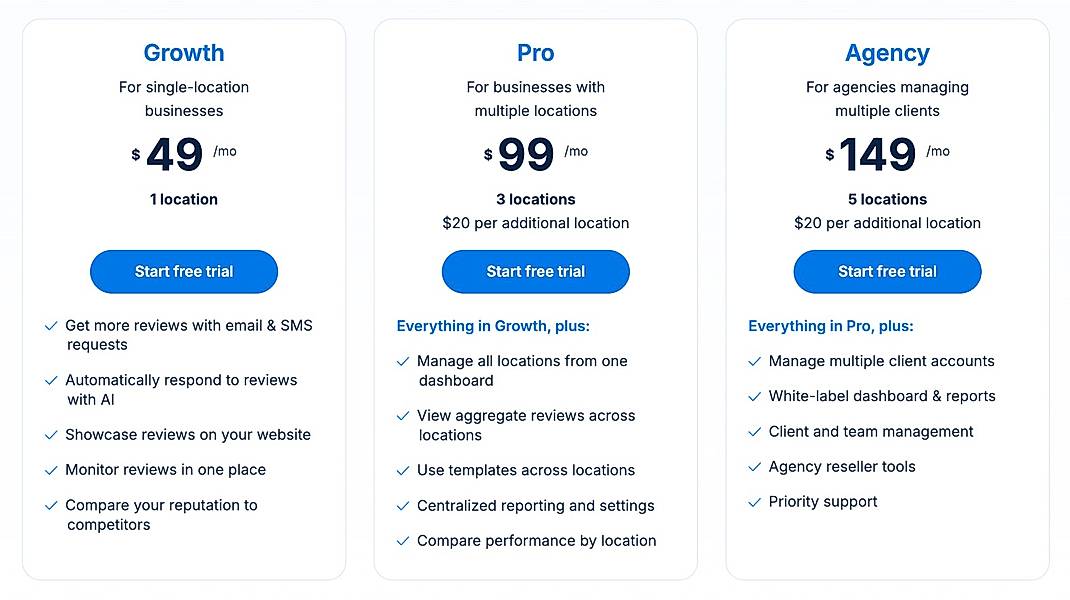 Pricing screenshot