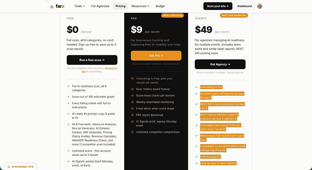 Pricing screenshot