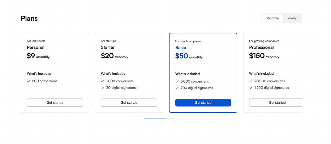 Pricing screenshot