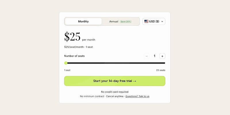 Pricing screenshot
