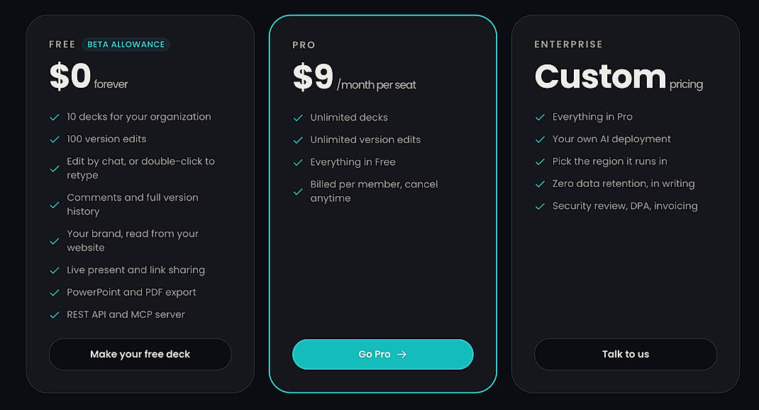 Pricing screenshot