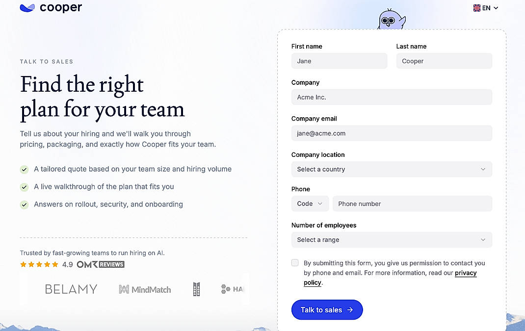 Pricing screenshot