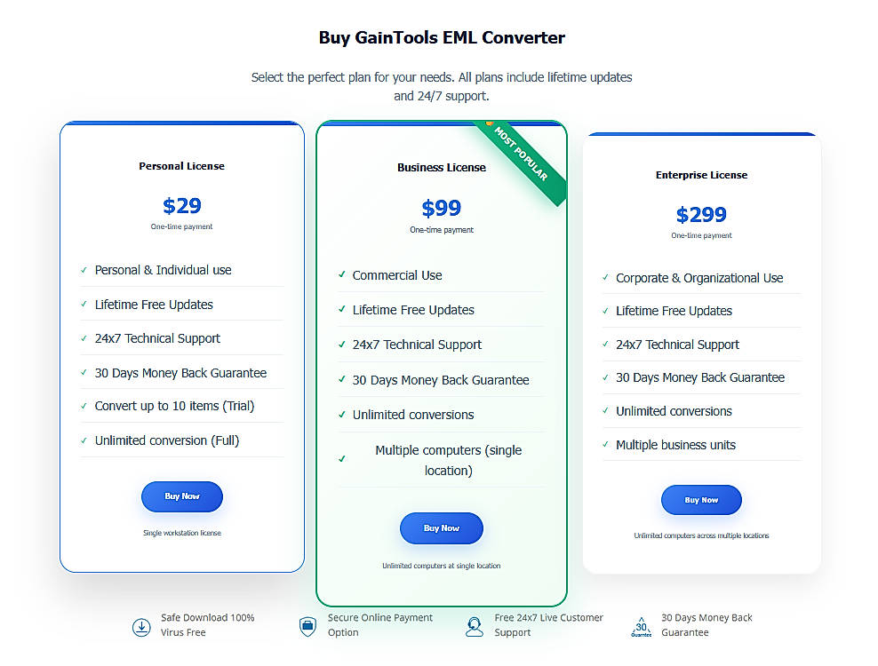 Pricing screenshot