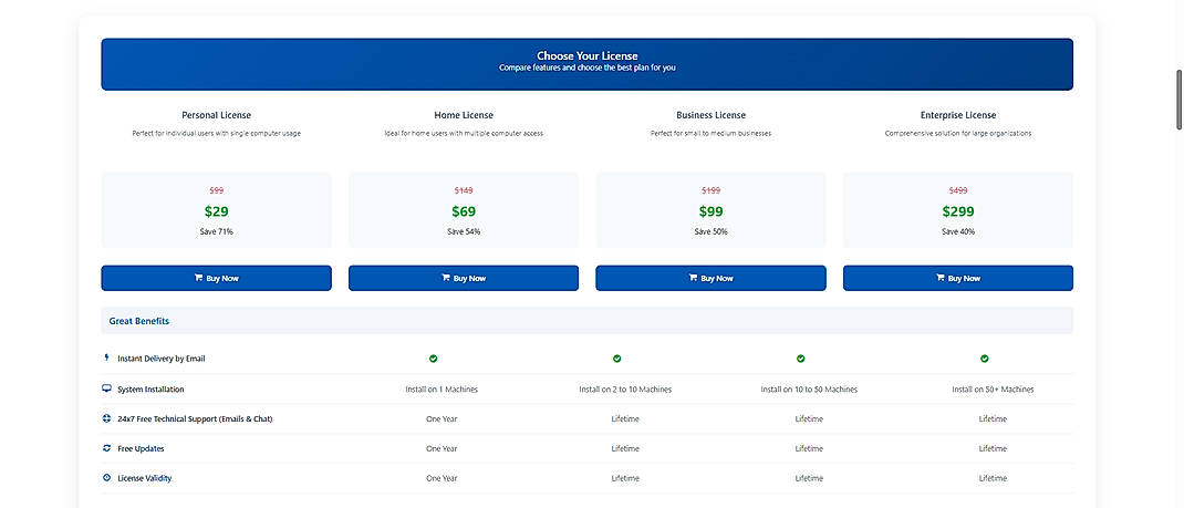 Pricing screenshot