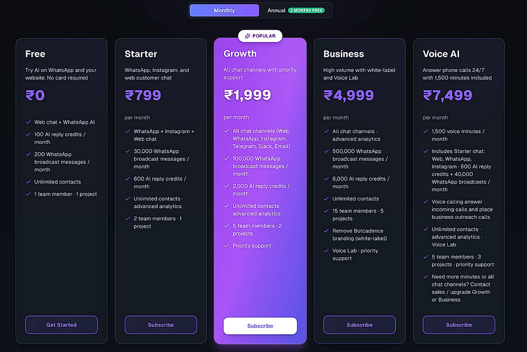 Pricing screenshot