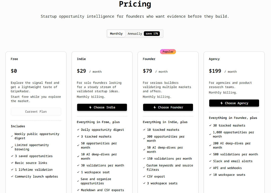 Pricing screenshot