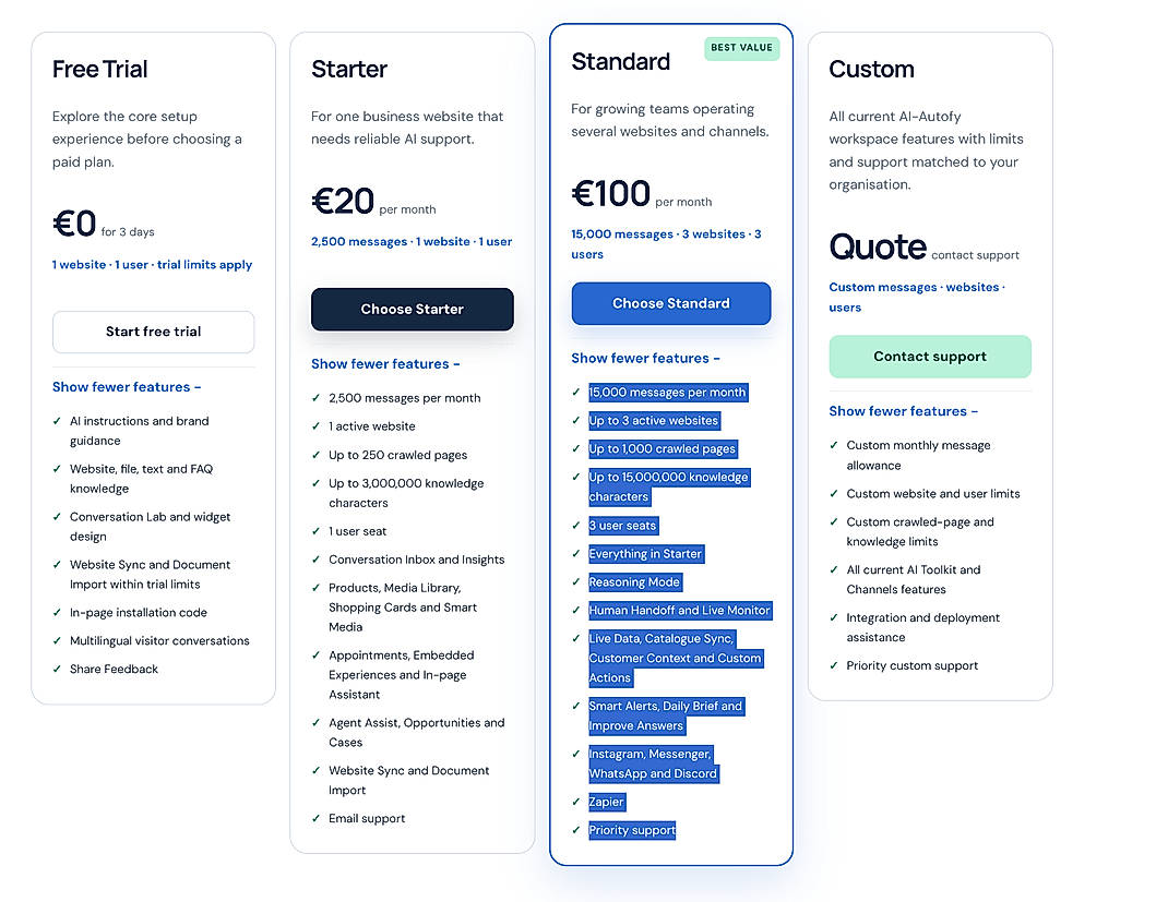 Pricing screenshot