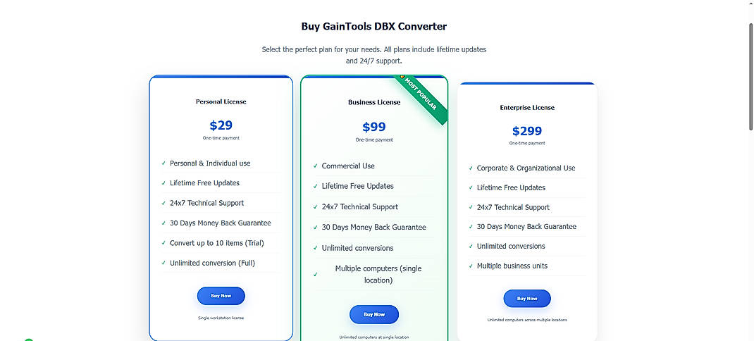 Pricing screenshot