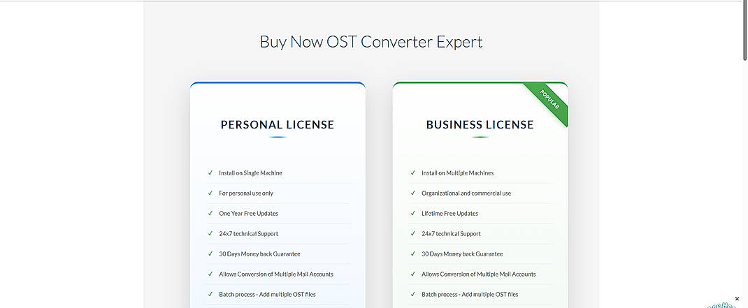 Pricing screenshot