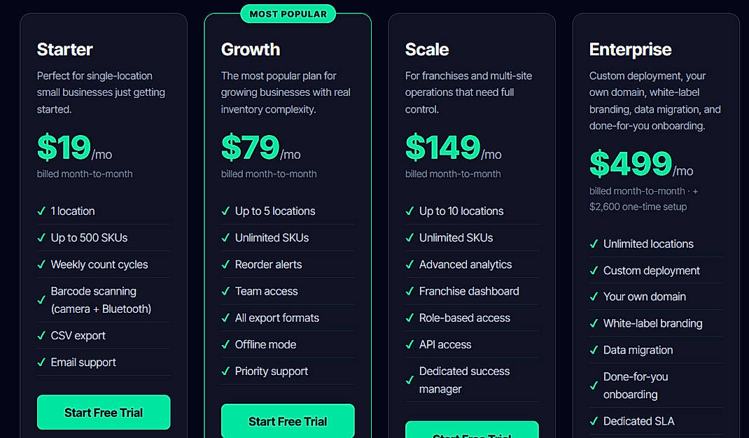 Pricing screenshot