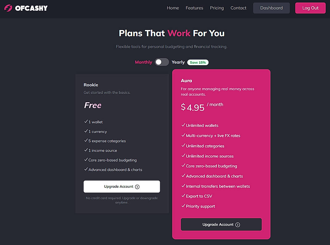 Pricing screenshot