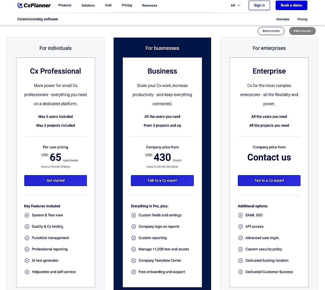 Pricing screenshot