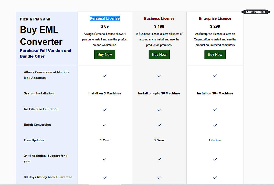 Pricing screenshot