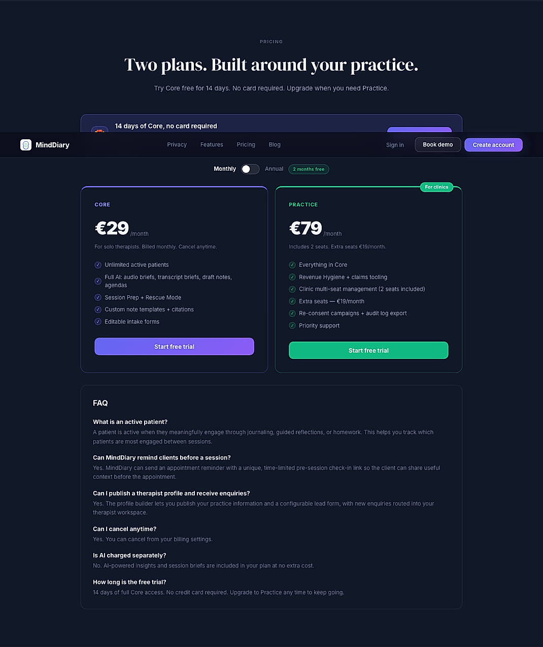 Pricing screenshot