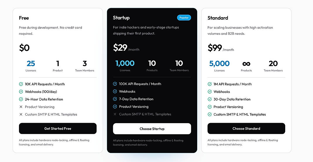 Pricing screenshot