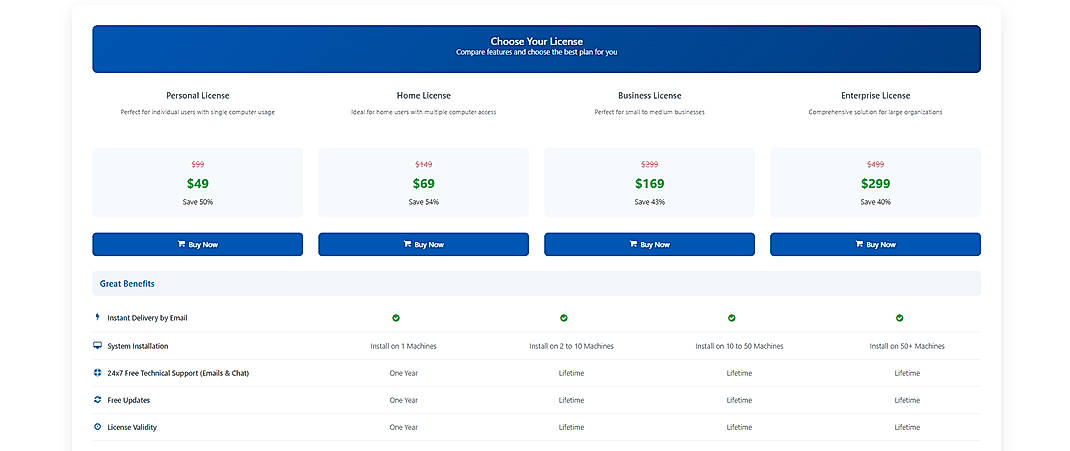Pricing screenshot