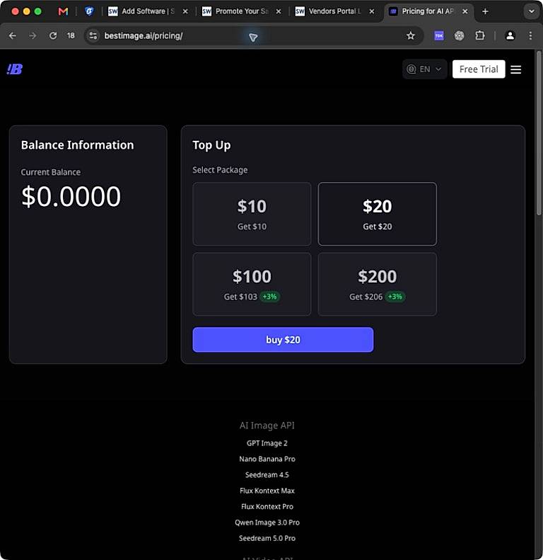 Pricing screenshot