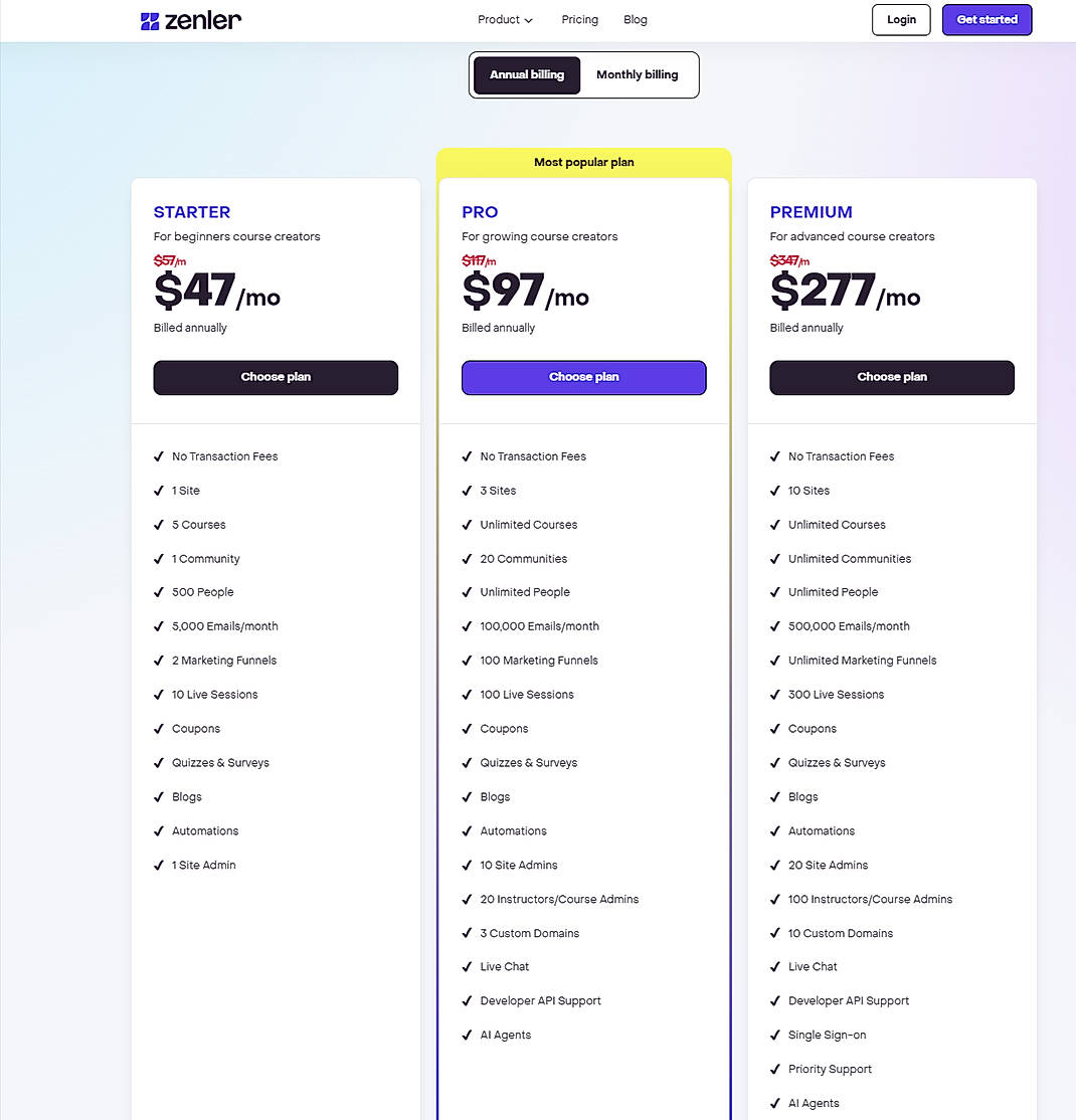 Pricing screenshot