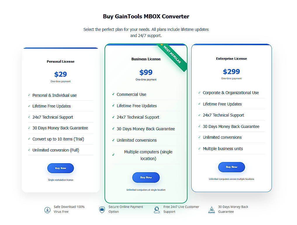 Pricing screenshot