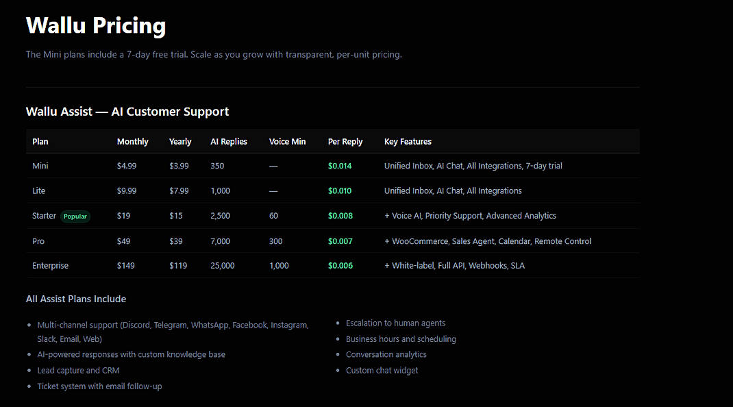 Pricing screenshot