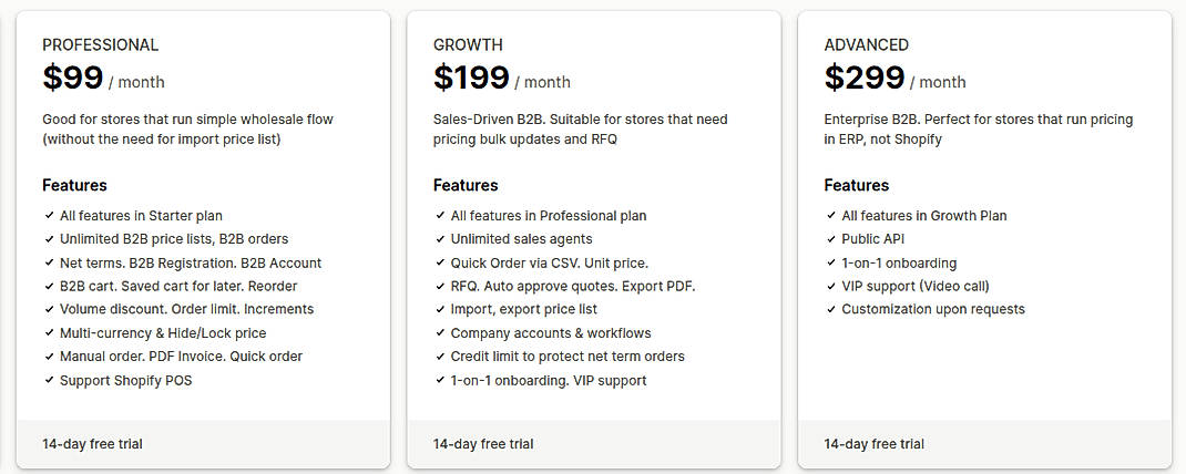 Pricing screenshot