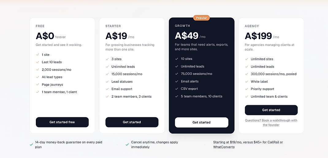 Pricing screenshot